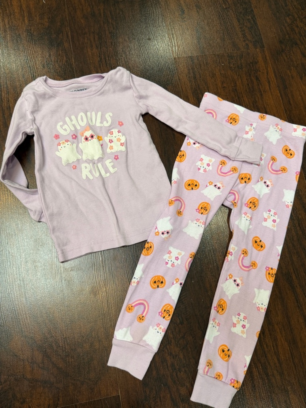 Old Navy Lavender "Ghouls Rule" Ghost & Pumpkin Pajama Set
